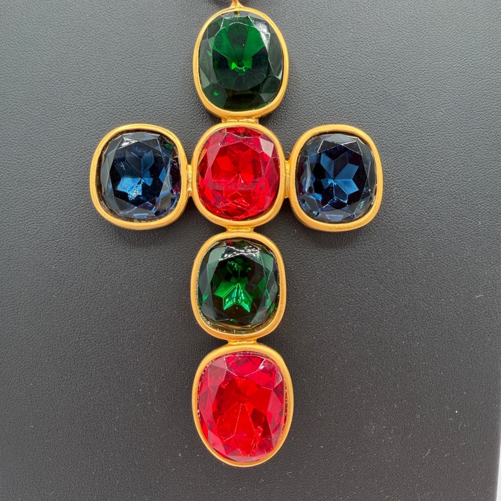 KENNETH LANE Signed Gold Extra Large Multicolor Pendant Necklace - Picture 3 of 10